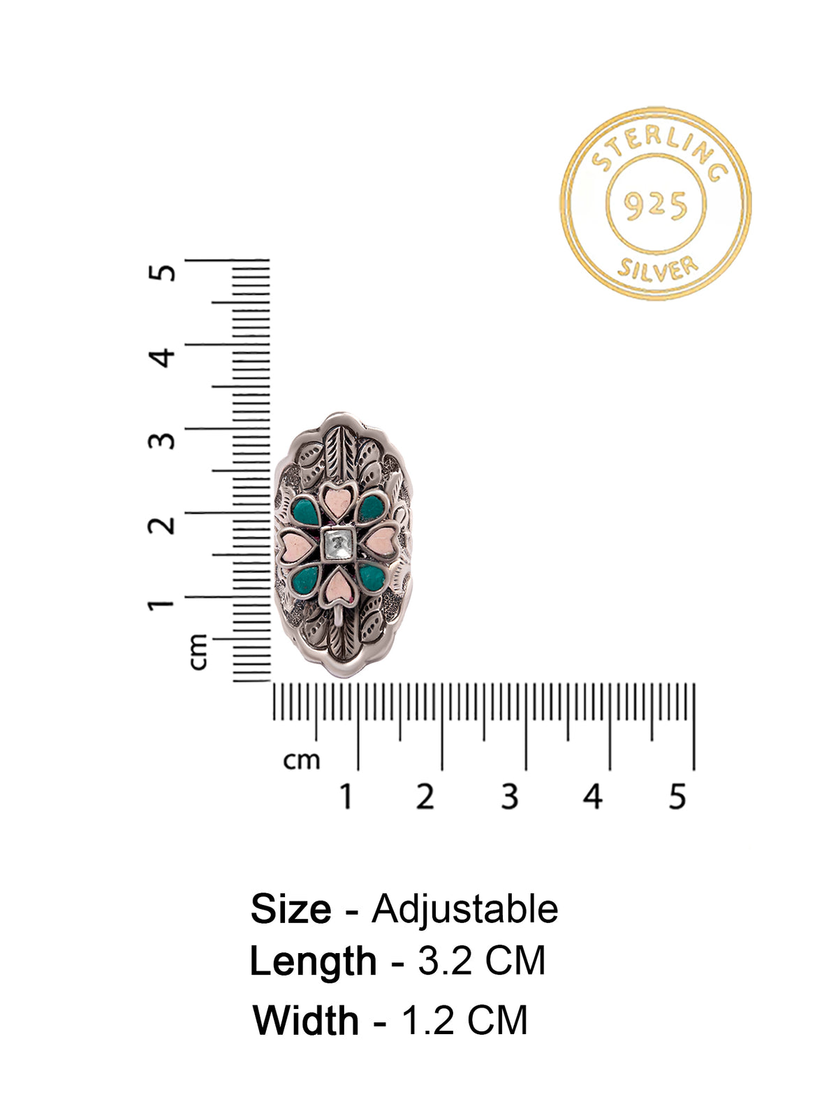 Silver Kundan Fusion Chitai Adjustable Ring view 6