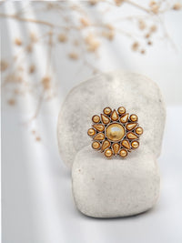 Svarnam Floral Gold Adjustable Ring view 1