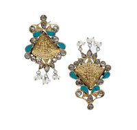 925 Silver Two Tone Earrings with Checker and Turquoise view 2