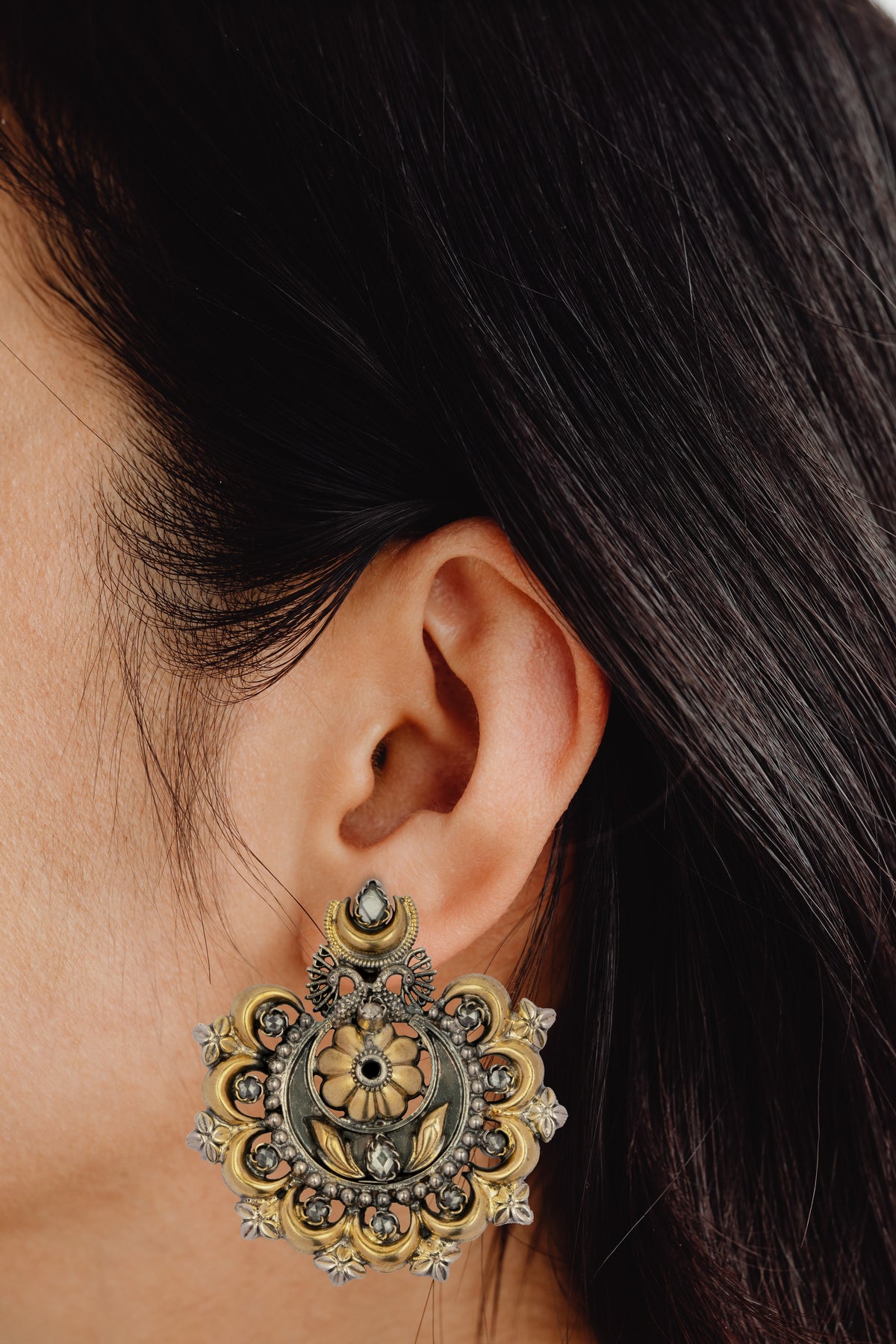 925 Sterling Silver Two Tone Chaand Earrings view 3