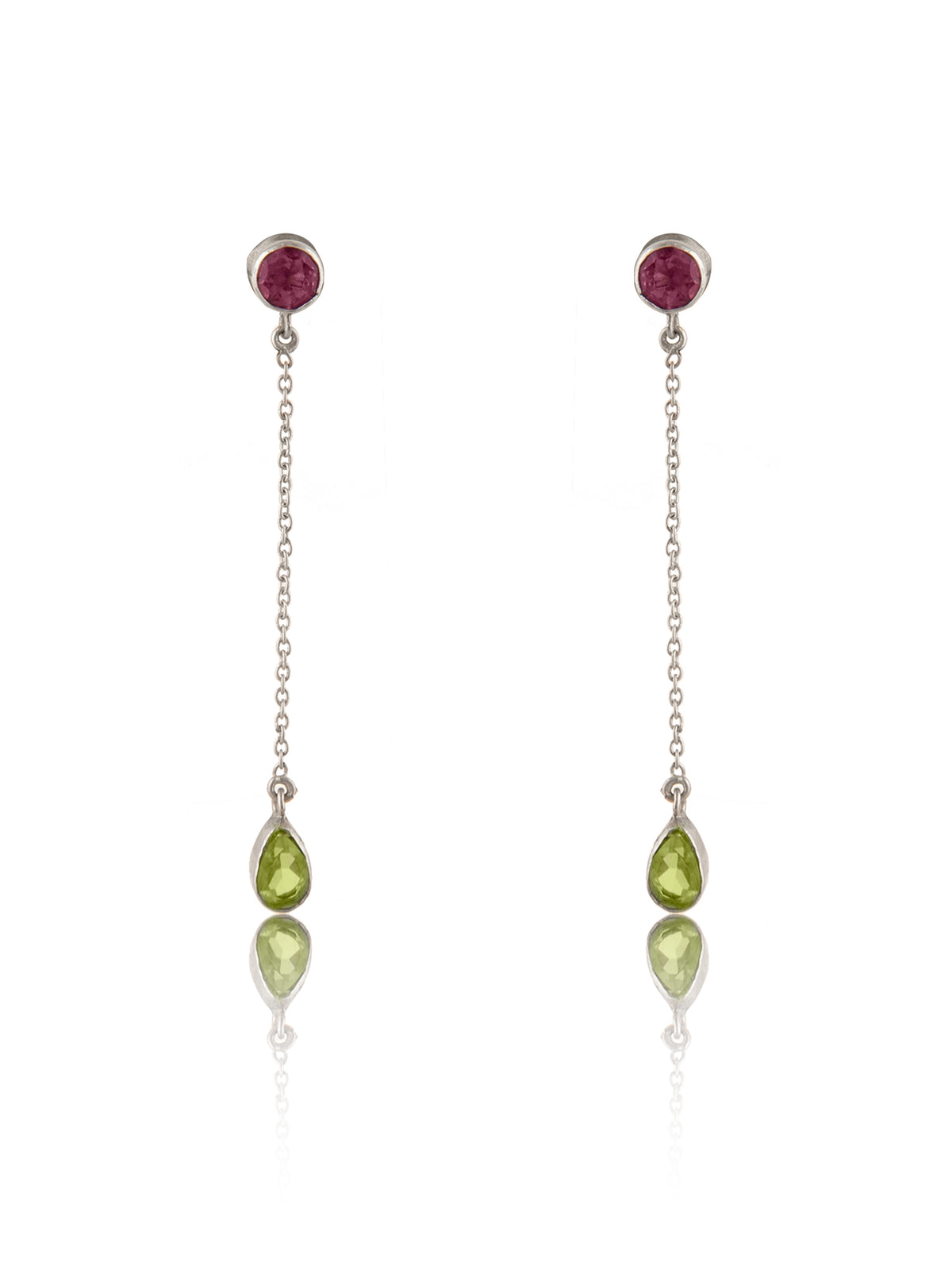 925 Sterling Silver Long Earrings with Multicolored Gemstone view 3