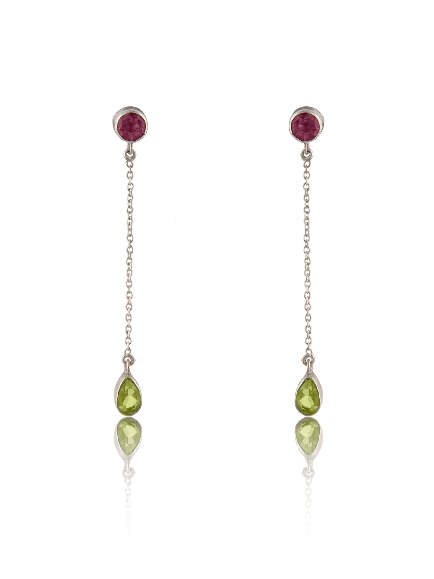 925 Sterling Silver Long Earrings with Multicolored Gemstone