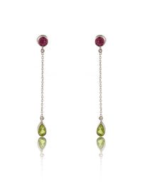 925 Sterling Silver Long Earrings with Multicolored Gemstone view 3