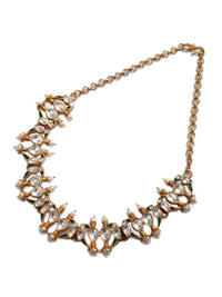 925 Sterling Silver 22K Gold Plated Parrot Necklace With White Kundan Green Kundan and Pearl view 4