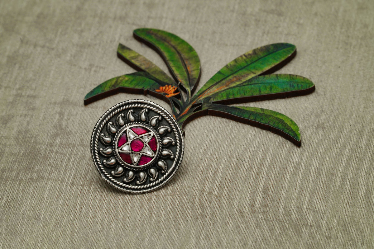 Paisley Pink Stone and Kundan Ring view 3