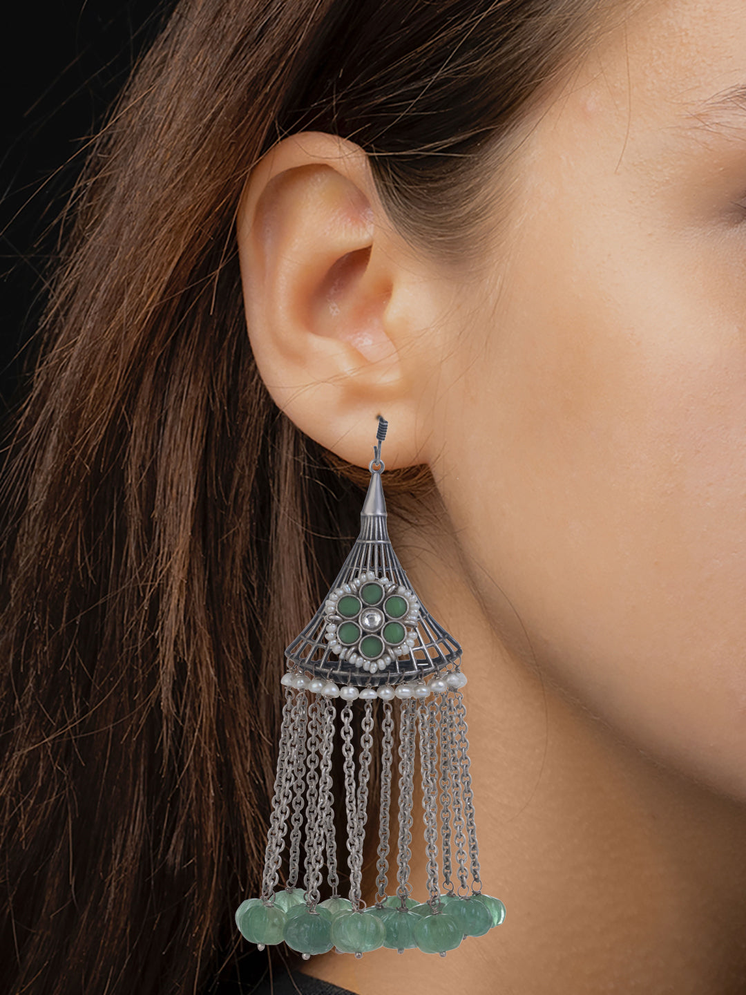 NB Signature Kundan Motif Dangler Earrings view 2
