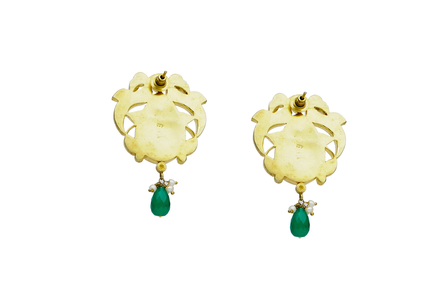 Silver Gold Plated Earrings with Green Stone and Kundan - Neeta Boochra Jewellery