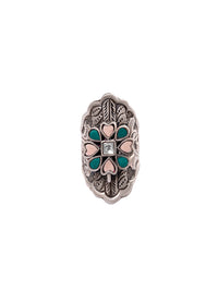 Silver Kundan Fusion Chitai Adjustable Ring view 3