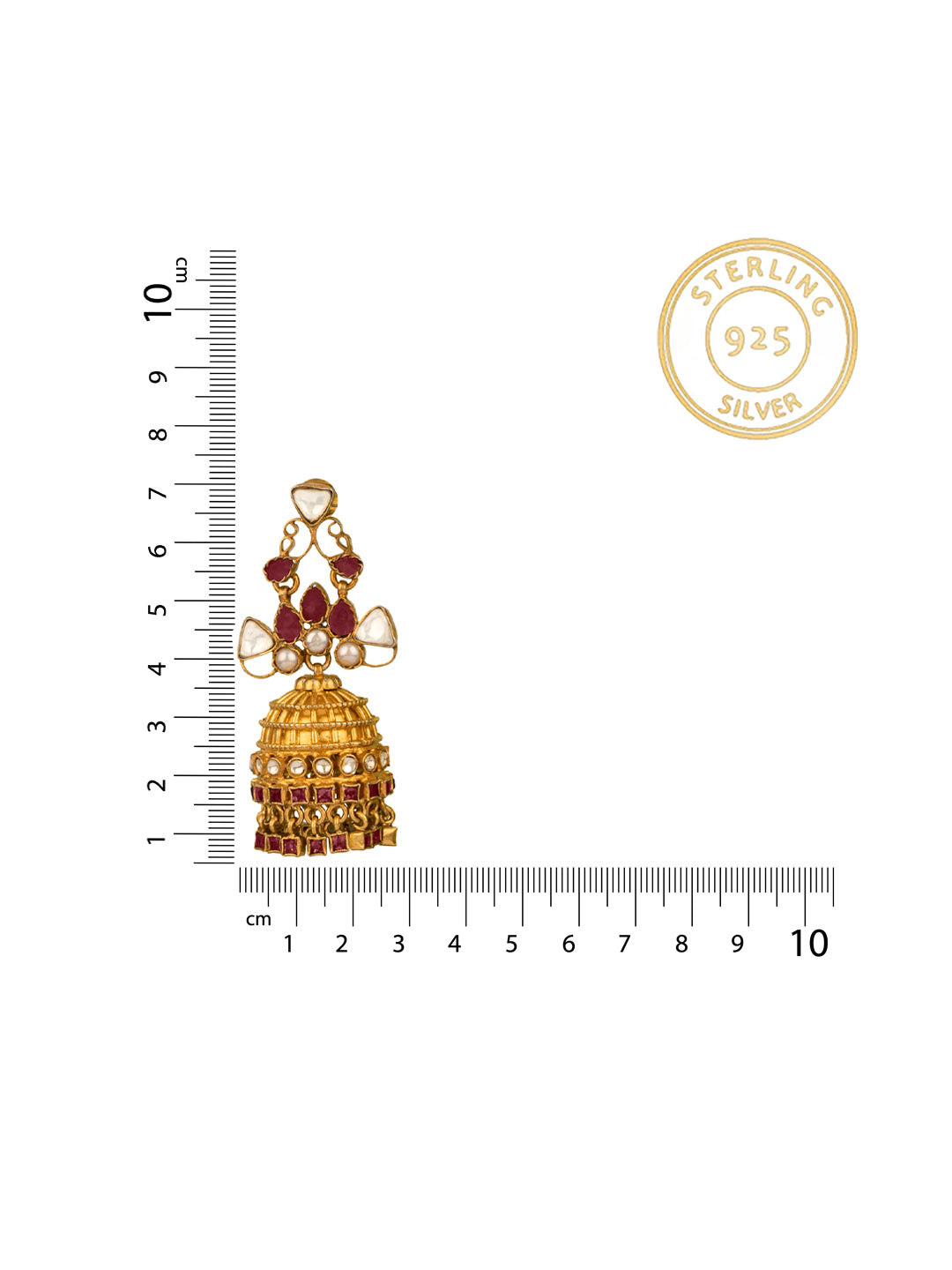 925 Sterling Silver Gold Plated Jhumki with Kundan and Ruby view 3