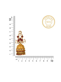 925 Sterling Silver Gold Plated Jhumki with Kundan and Ruby view 3
