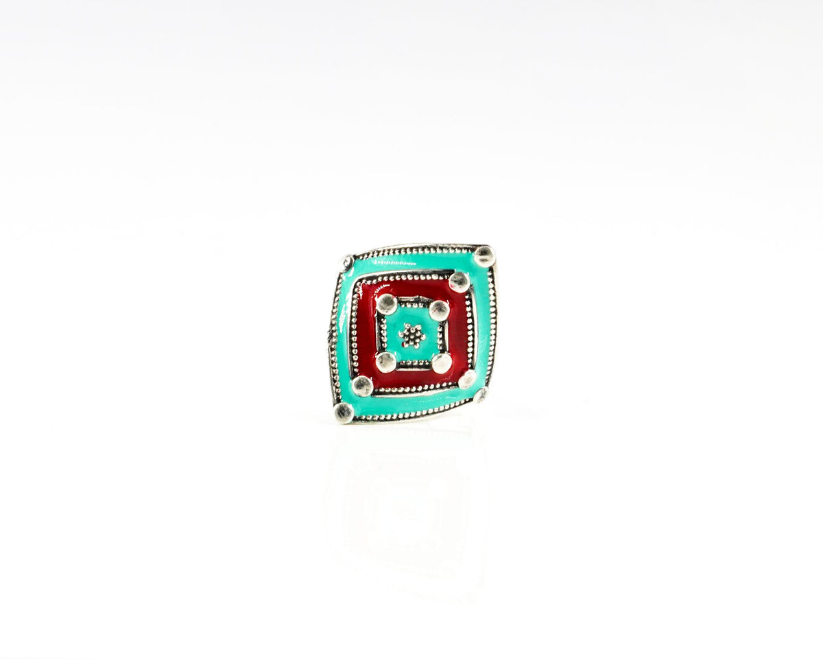 Turquoise Green and Red Meenakari Ring view 4