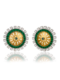 Green Kundan Studs with Green Onyx view 1