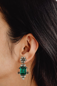 925 Sterling Silver Earrings with Green Gemstone and Kundan view 3