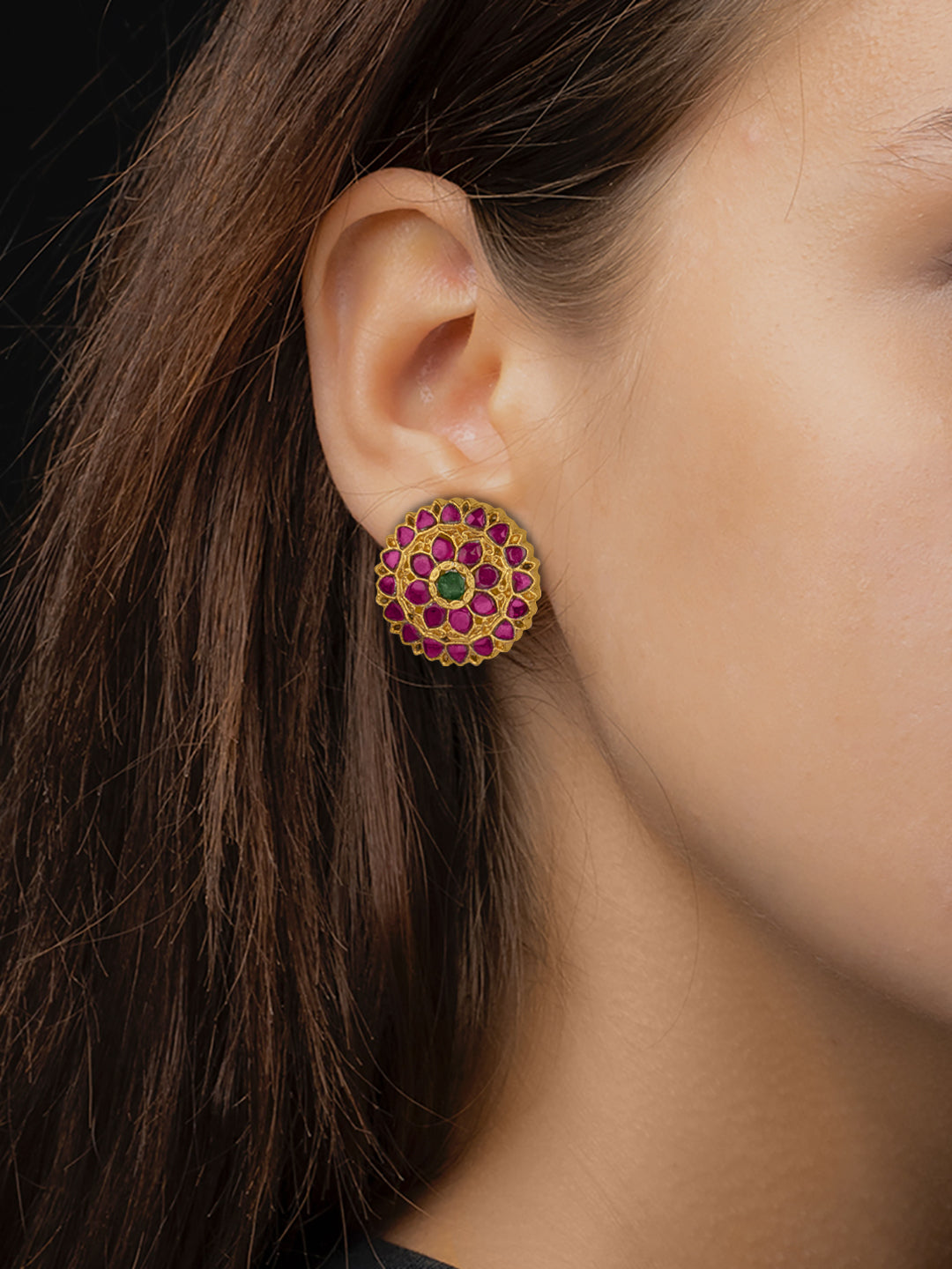 Multicolored Kundan Round Studs view 2