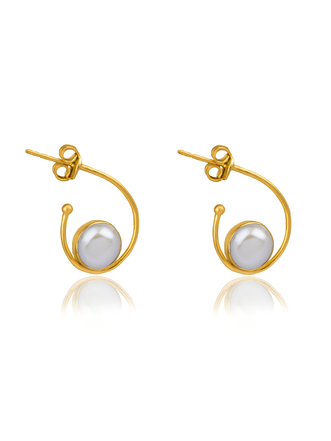 Modern Gold Plated Pearl Earrings view 1