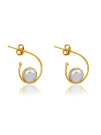 Modern Gold Plated Pearl Earrings view 1