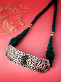 Silver Green Onyx Choker with Gold Zari view 1