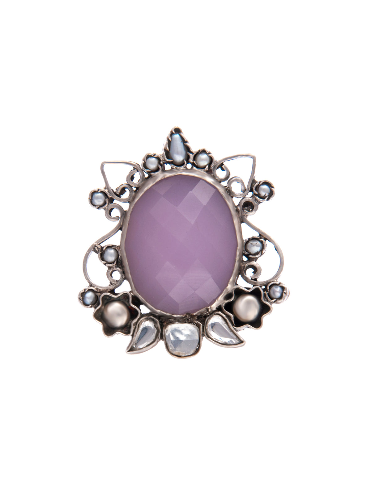 Silver Rose Quartz Adjustable Ring with Pearl view 4