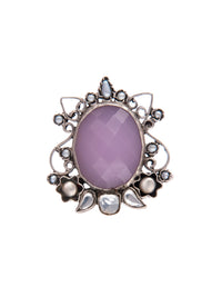 Silver Rose Quartz Adjustable Ring with Pearl view 4