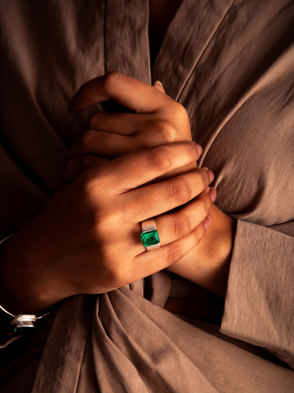 Aurora Emerald Adjustable Ring view 5