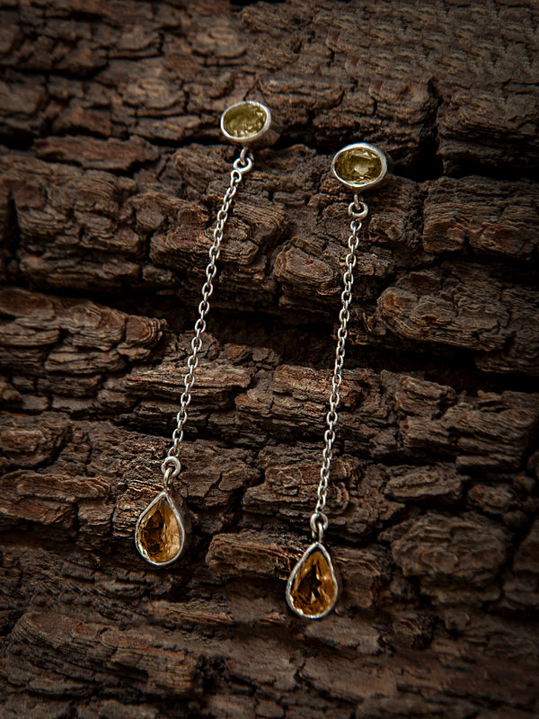 925 Sterling Silver Long Earrings with Peridot and Citrine alternate
