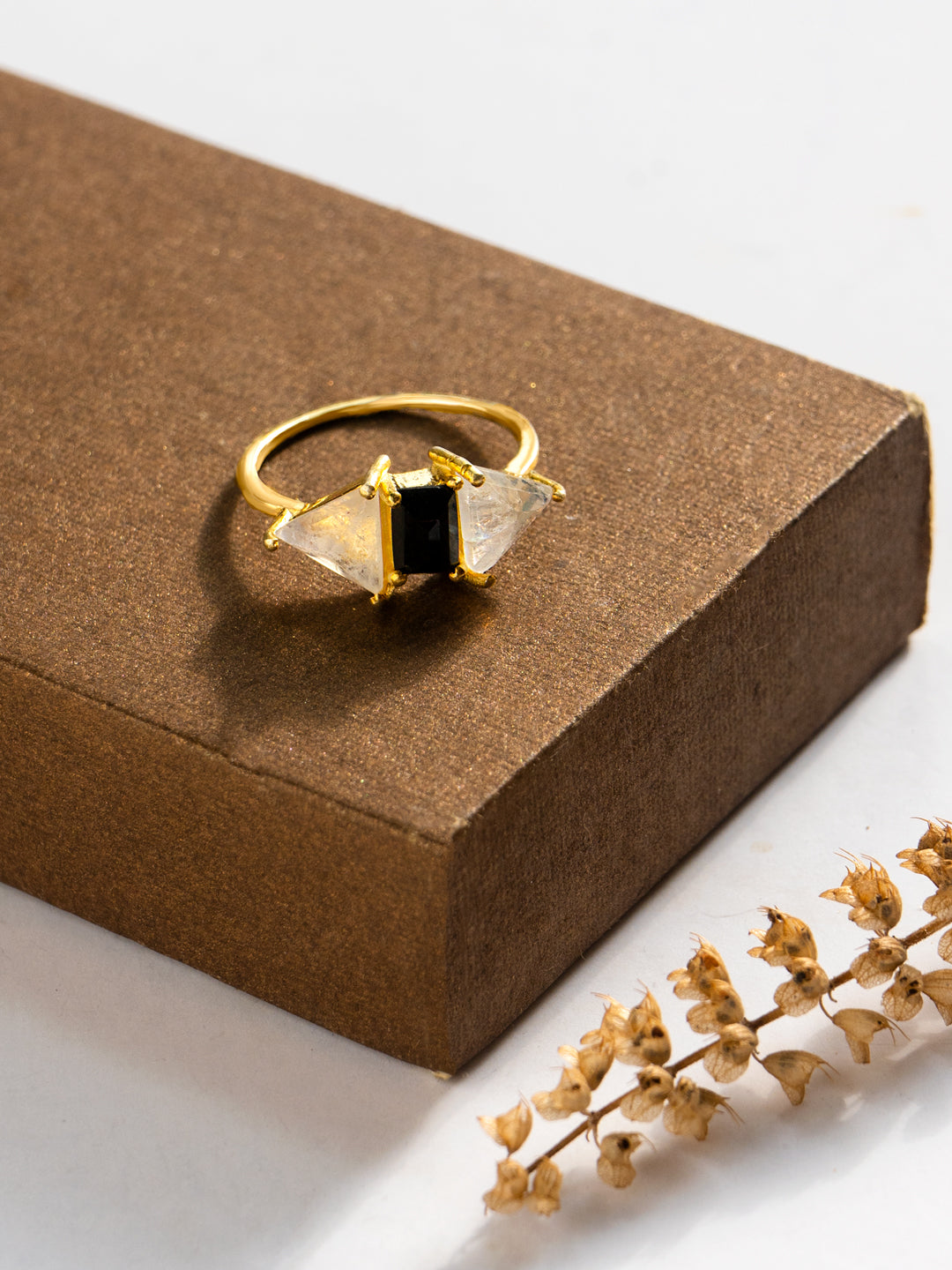 Moonstone and Onyx Ring view 2