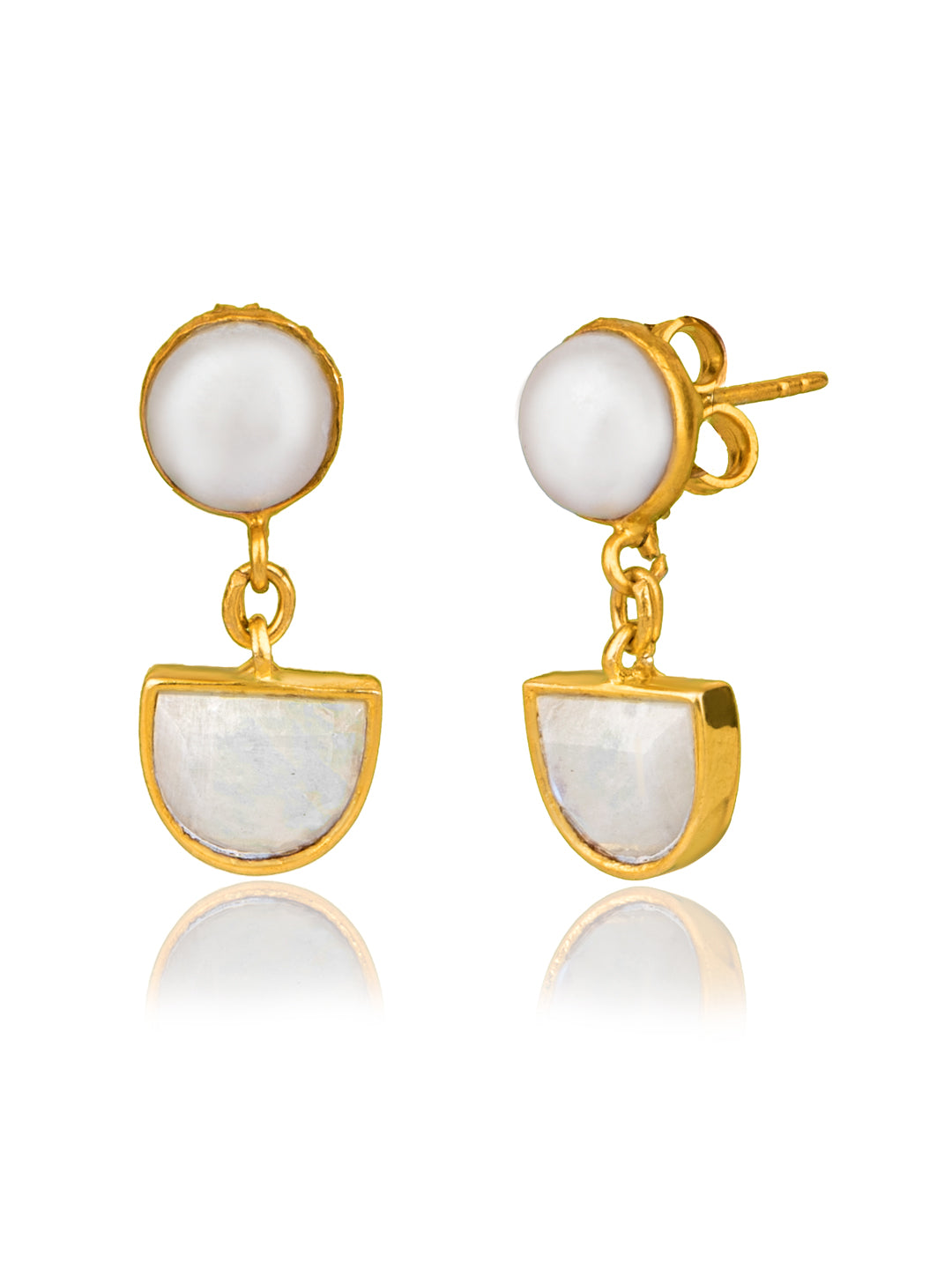 Half Moon Pearl Gold Plated Studs