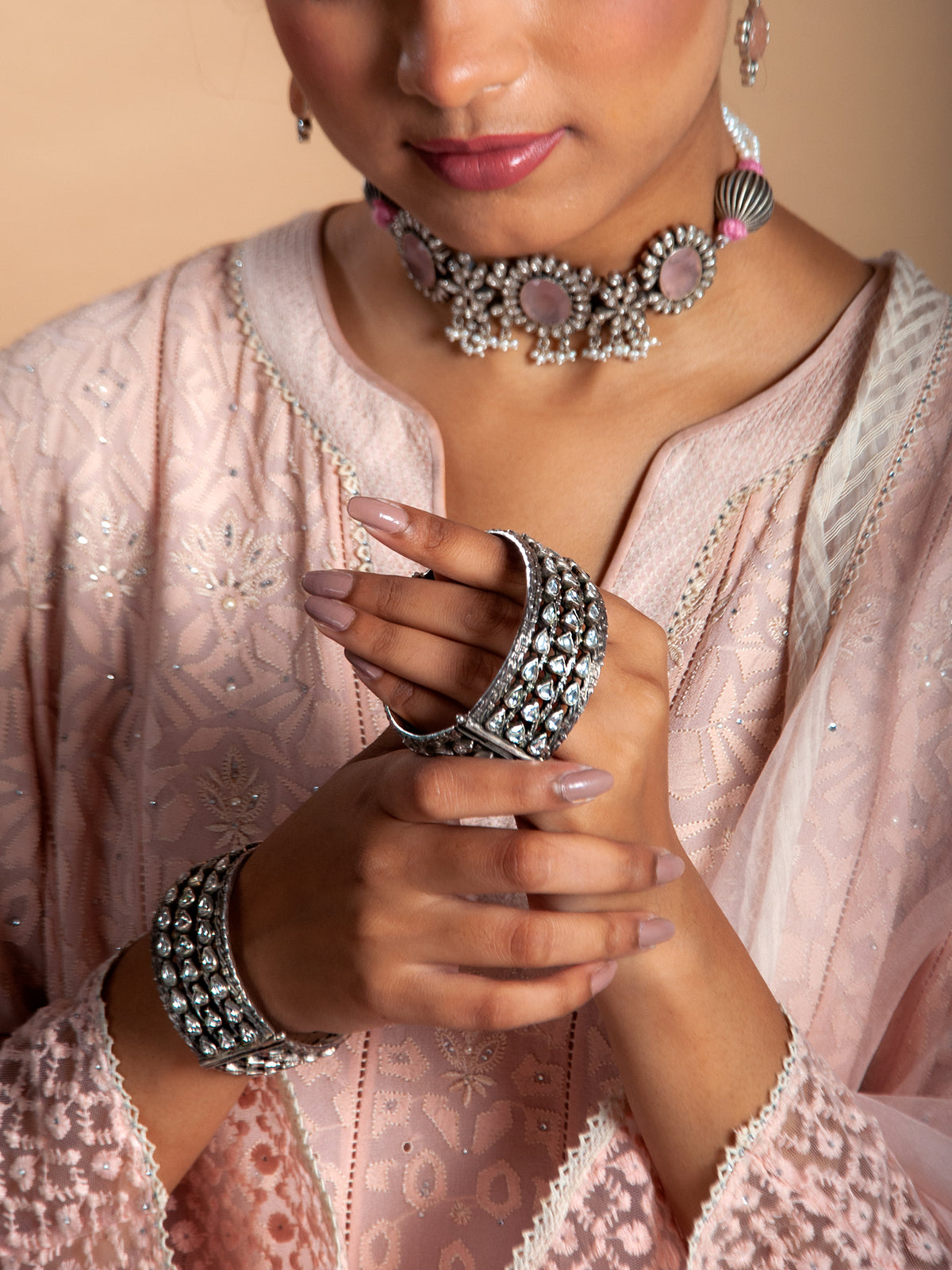 Silver Kundan Statement Bangle view 4