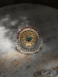Two Toned Chitai Ring with Freshwater Pearl and Ruby view 1