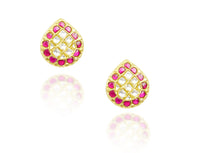 925 Silver Gold Plated Red and White Kundan Paan Studs view 1
