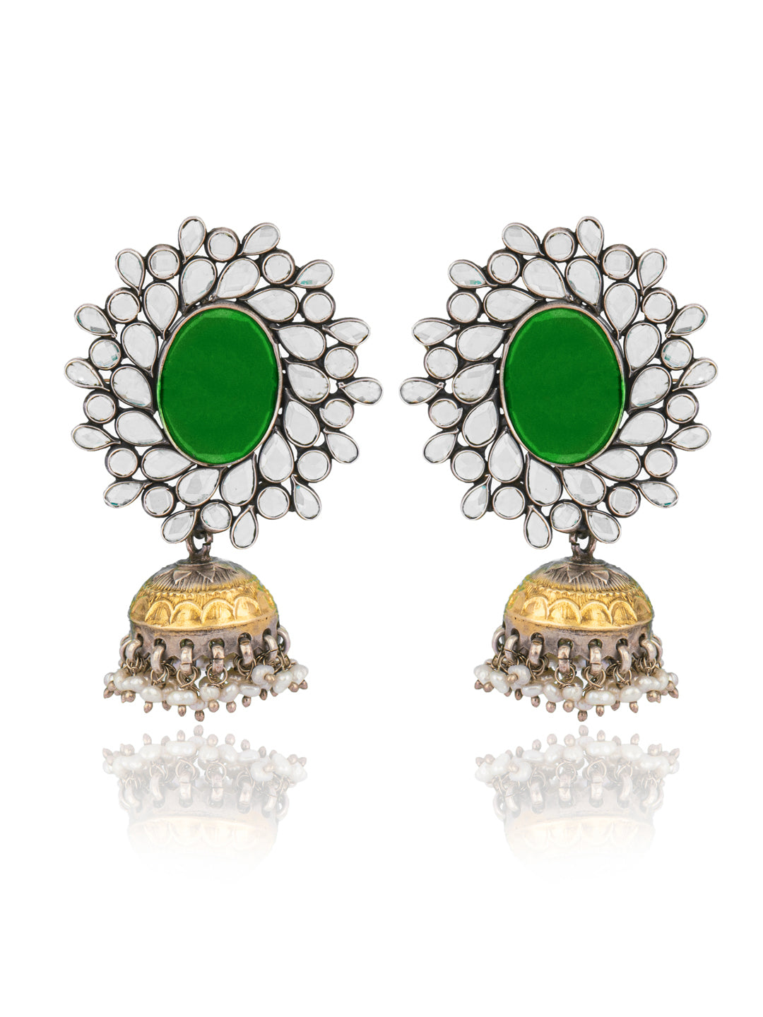 925 Sterling Silver Two Tone Checker Jhumki view 1