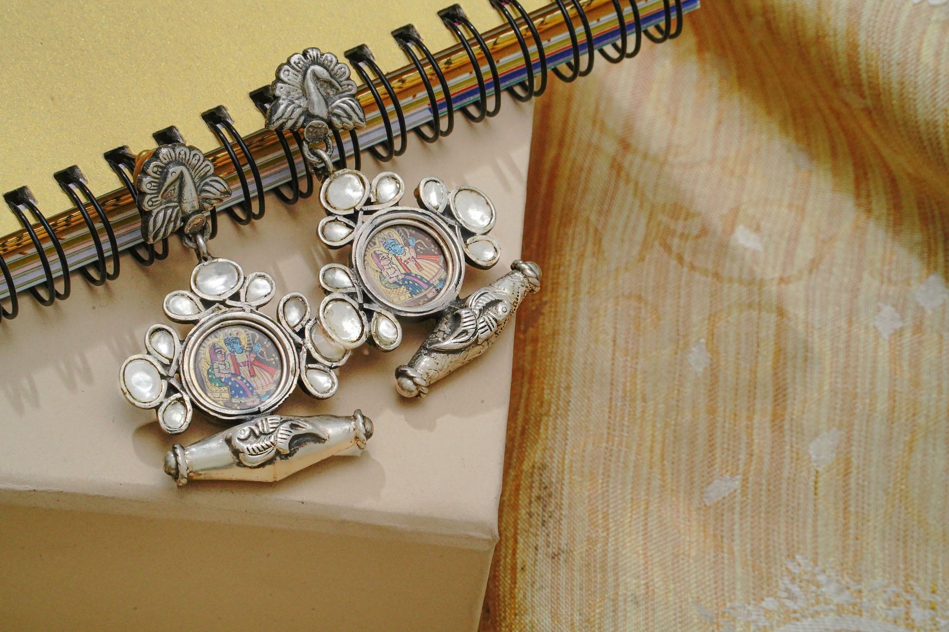 925 Silver Peacock Earrings with Handpainting - Neeta Boochra Jewellery