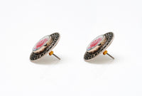 925 Silver Lotus Handpainting Studs with Rawa Work view 3