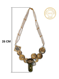 925 Sterling Silver Two Tone 22K Gold Plated Pearl Beaded Necklace With Aventurine Gemstone and White Kundan view 4