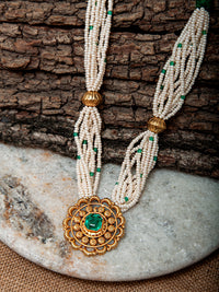 925 Sterling Silver Gold Necklace with Pearl and Green Onyx view 2