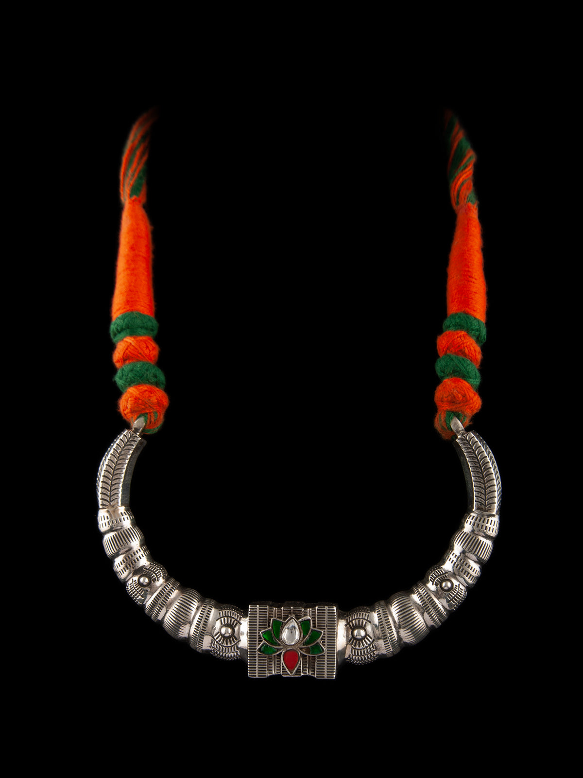 925 Sterling Silver Necklace With Multicolor Kundan view 5