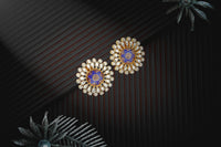 Silver Meenakari Stud Earrings with Checker and Kundan view 3