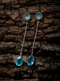 925 Sterling Silver Long Earrings with Multicolored Gemstone view 2