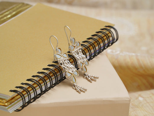 925 Silver Earrings with White Glass - Neeta Boochra Jewellery