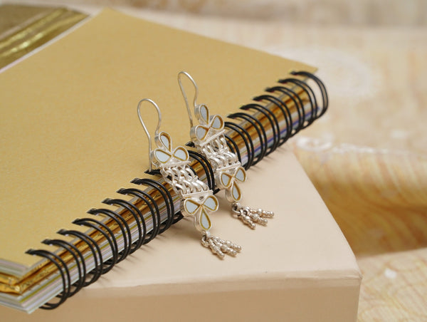 925 Silver Earrings with White Glass