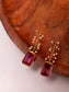 925 Sterling Silver 22K Gold Plated Pink Gemstone Danglers Earring With White Kundan
