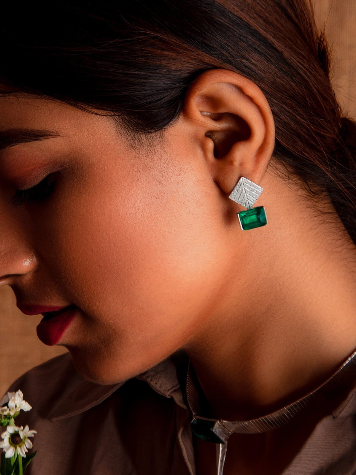 Aurora Green Emerald Studs view 1