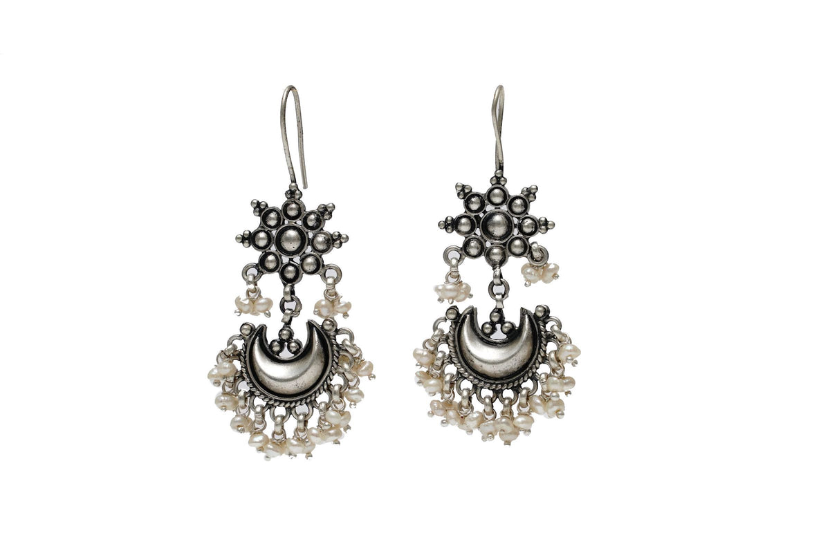 925 Silver Chaand Earrings with Pearls view 3