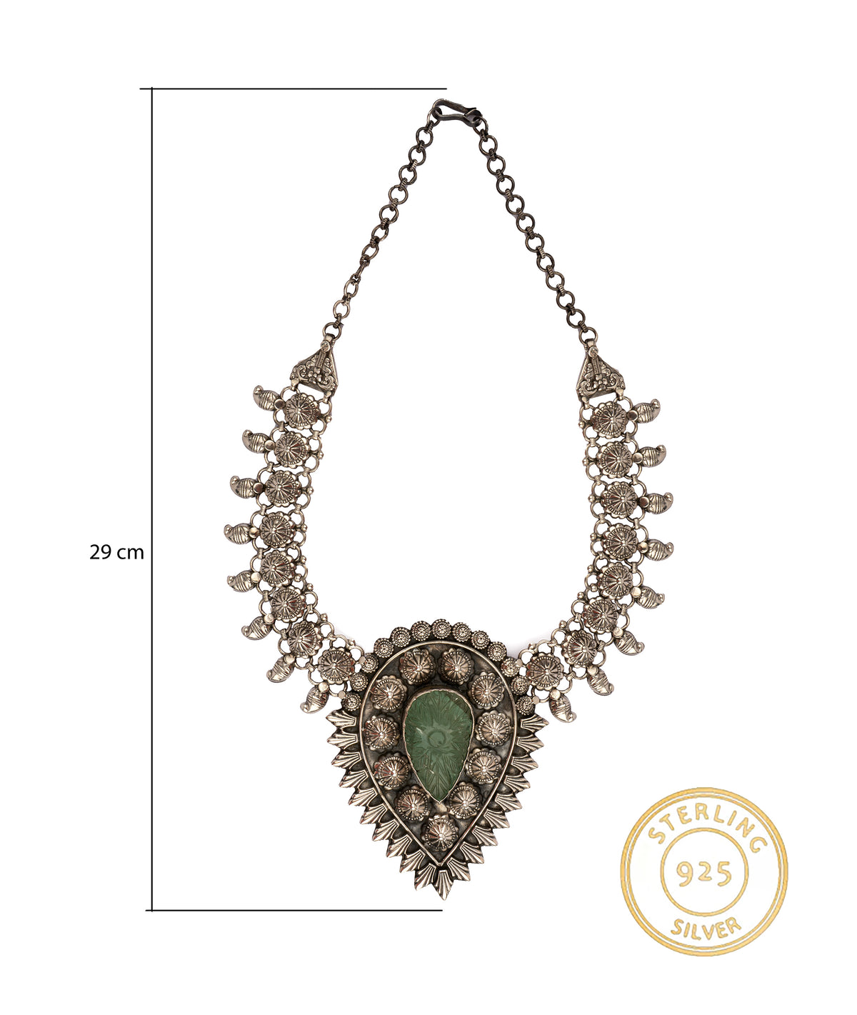 925 Sterling Silver Tribal Necklace with Fine Carved Stone view 4