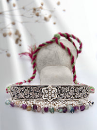 Silver Fusion Kundan Multicolor Drop Choker view 1