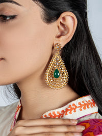 925 Sterling Silver Gold Plated Crystal Earring with Green Onyx view 1