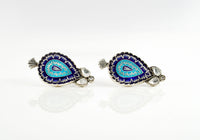 Aqua and Navy Blue Meenakari Kundan Earrings view 2