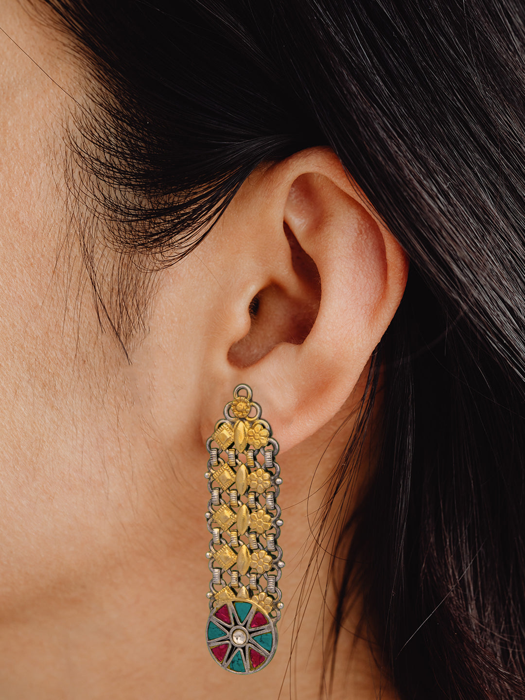 925 Sterling Silver Gold Plated Earrings with Kundan Motif view 6