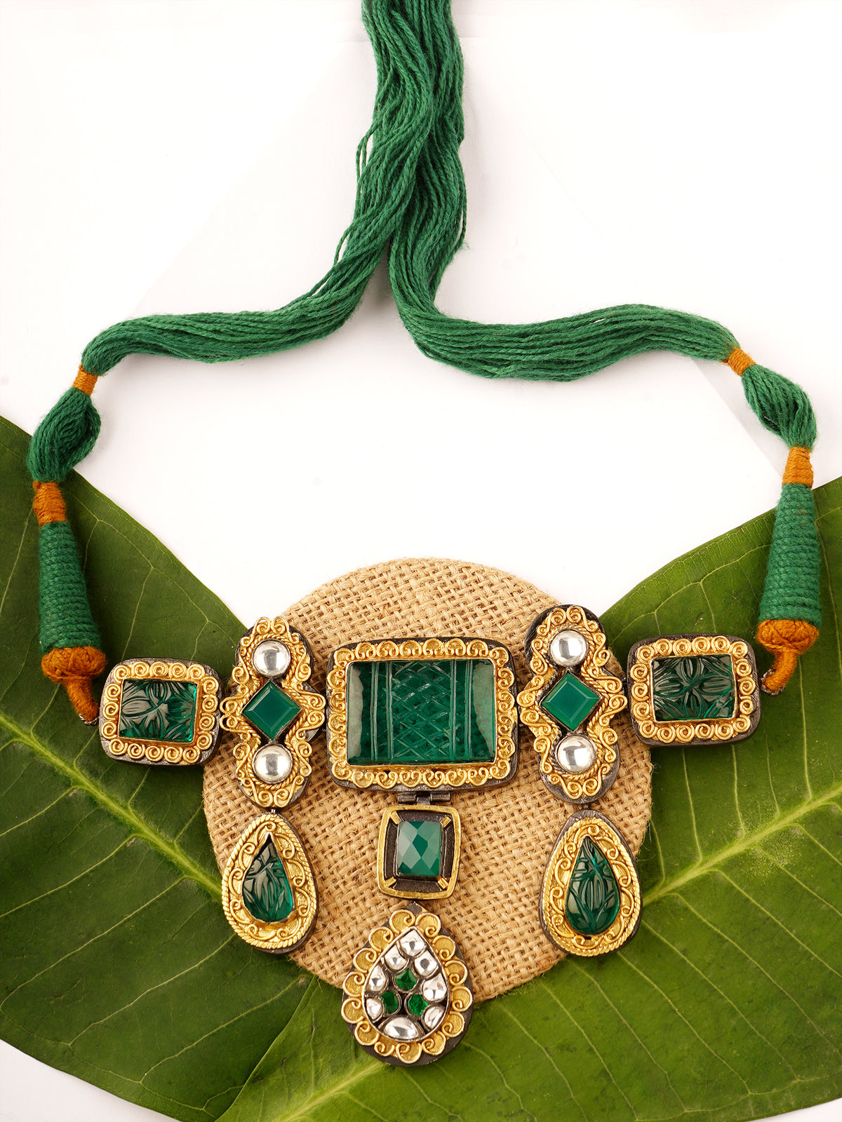 925 Sterling Silver Statement Designer Necklace (Big) with Kundan view 1