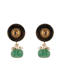 925 Sterling Silver Gold Plated Studs with Melon Cut Green Onyx and Pearl view 5